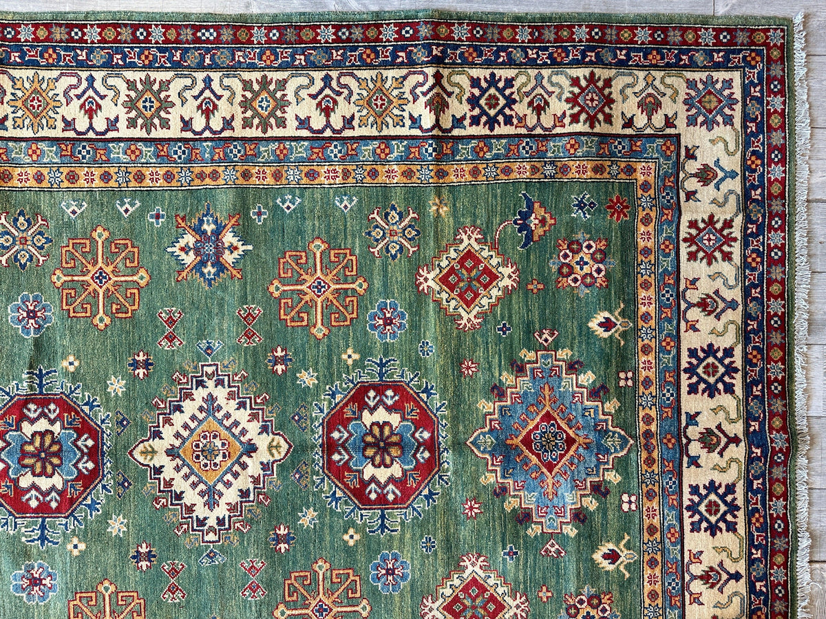 Fine Hand Knotted Afghani Super Kazak Rug 7 x 10, view 8