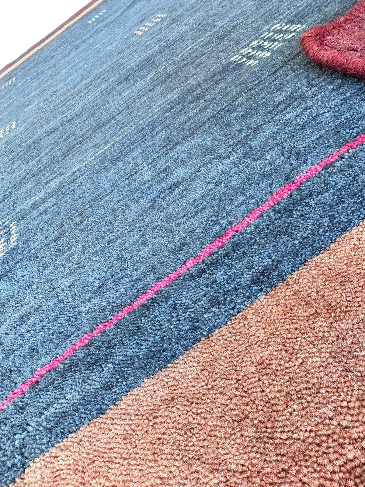 Indian Gabbeh Rug 4'11" x 6'9", Hand-Loomed Wool & Bamboo Silk, Blue, view 8