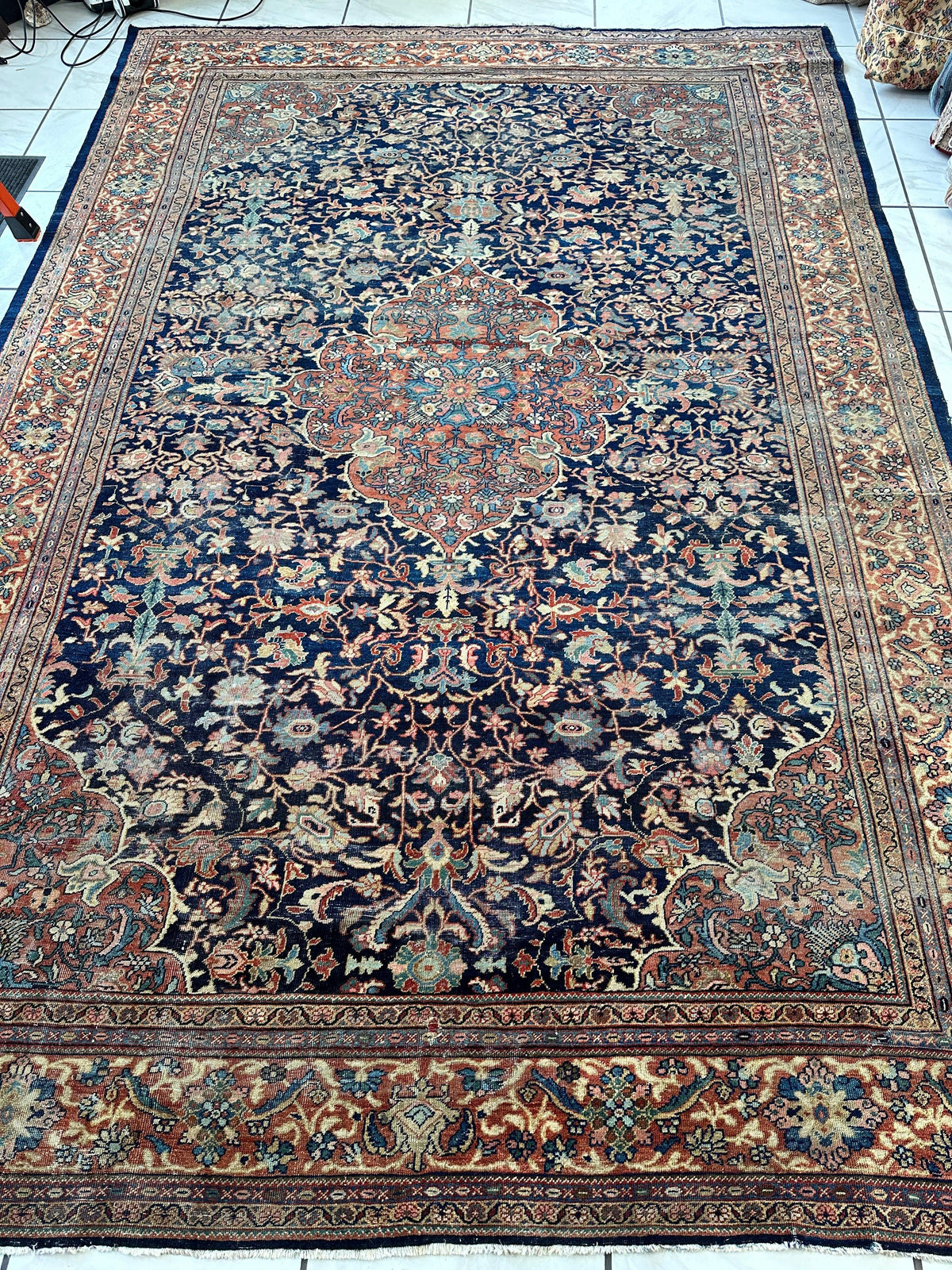 Antique Persian Mahal Rug 8'3" x 12', Hand-Knotted Wool, c. 1900, view 2