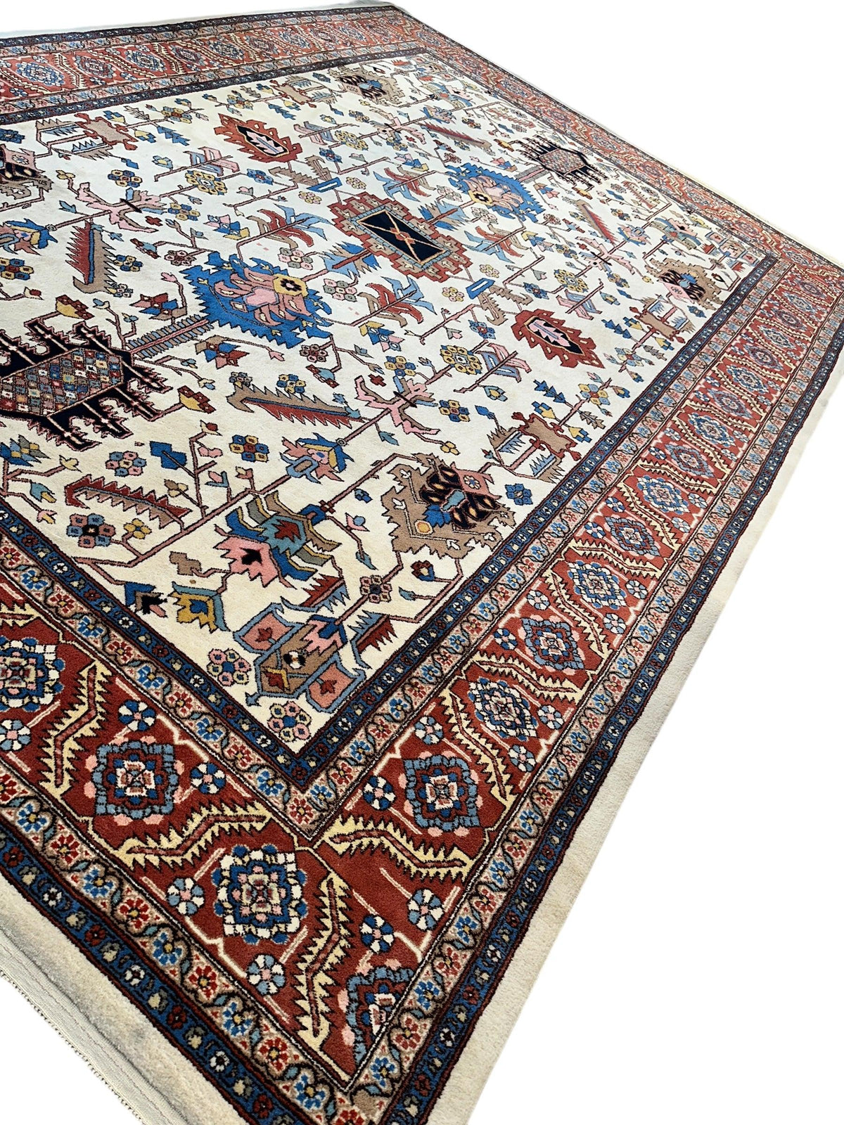 Vintage Afghan Serapi Rug 10'10" x 15'10", Hand-Knotted Wool, Blue, view 6