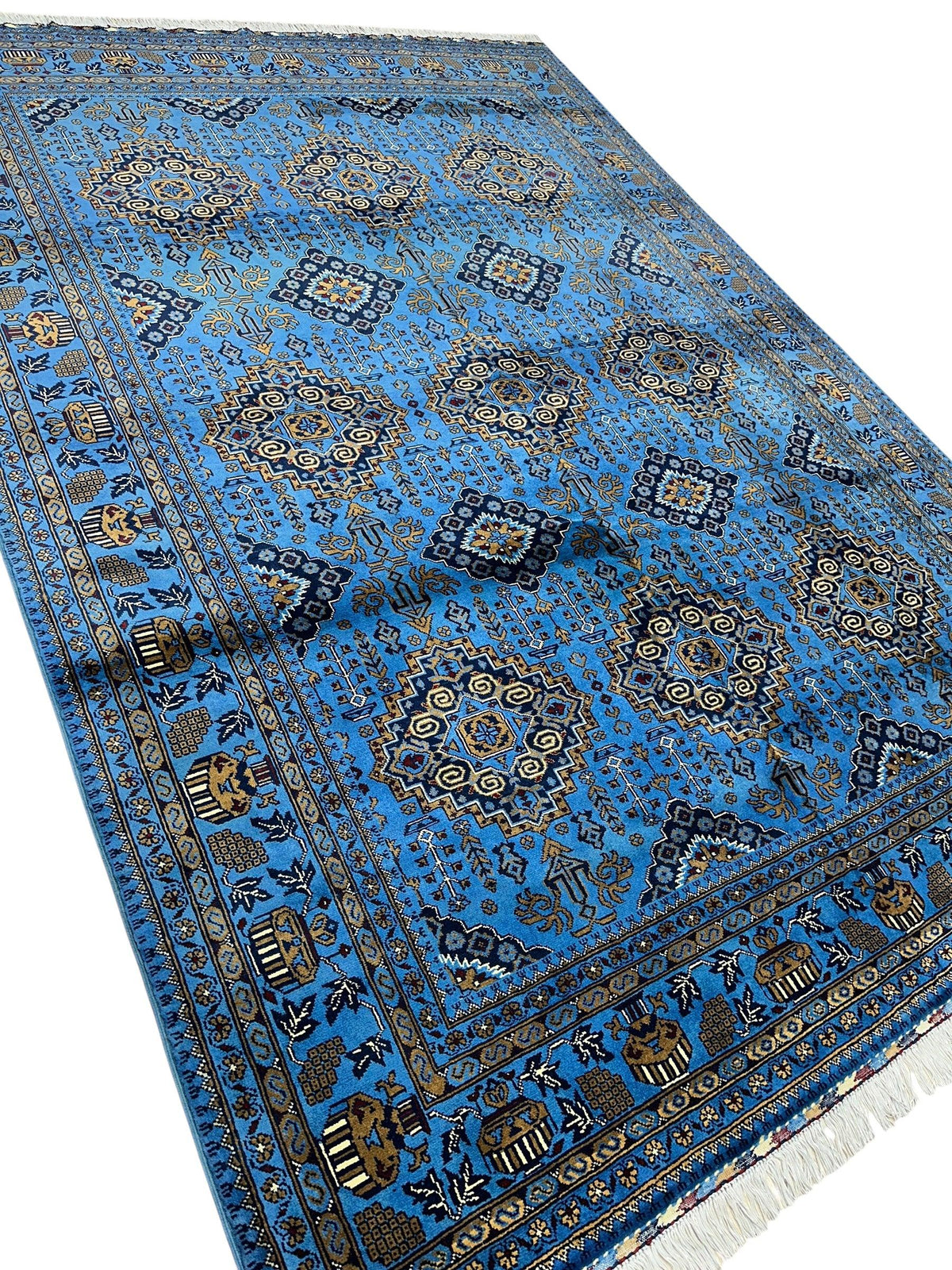 Afghan Zerkhaki Rug 6'6" x 10', Hand-Knotted Wool, Blue, view 4