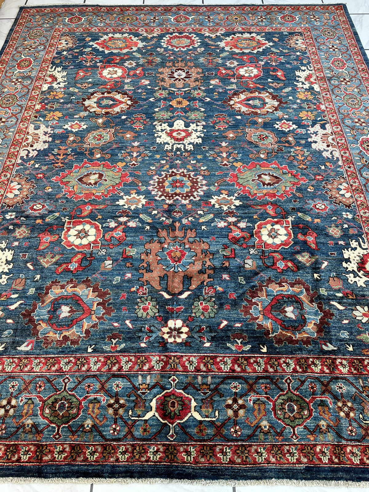 Afghan Serapi Rug 8' x 10', Hand-Knotted Wool, Blue, Gold & Ivory, view 2
