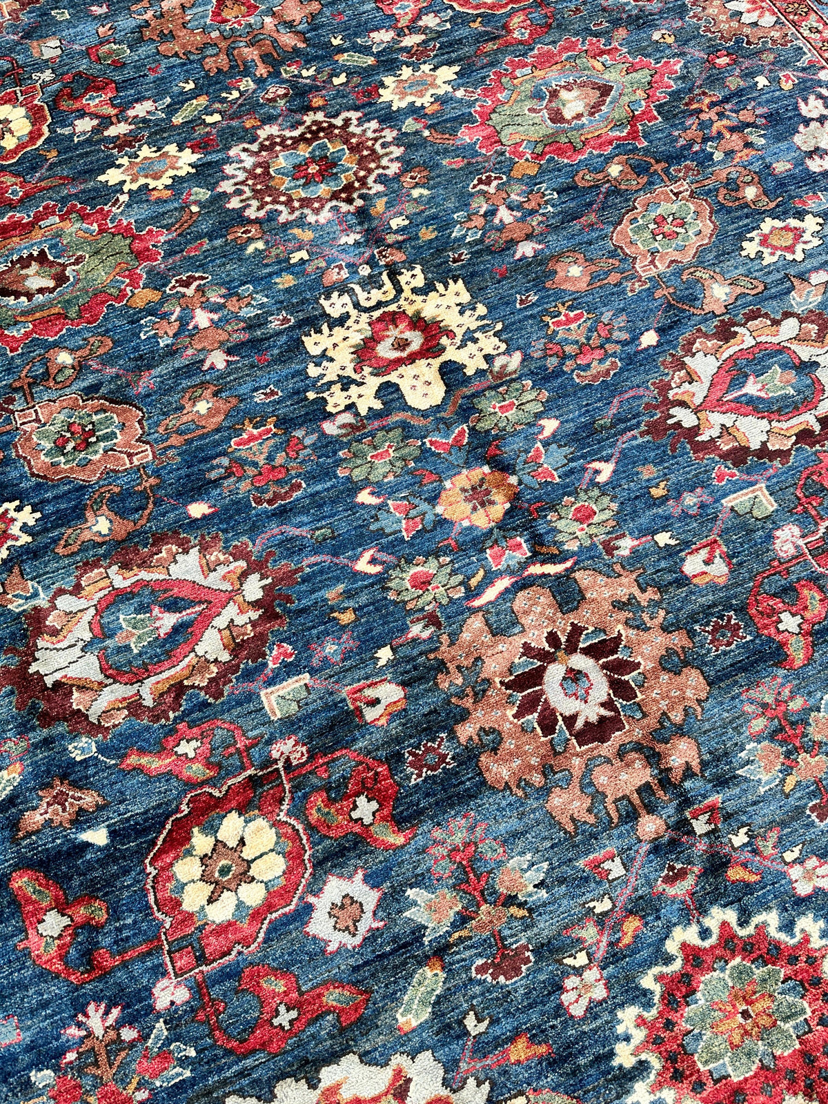 Afghan Serapi Rug 8' x 10', Hand-Knotted Wool, Blue, Gold & Ivory, view 4
