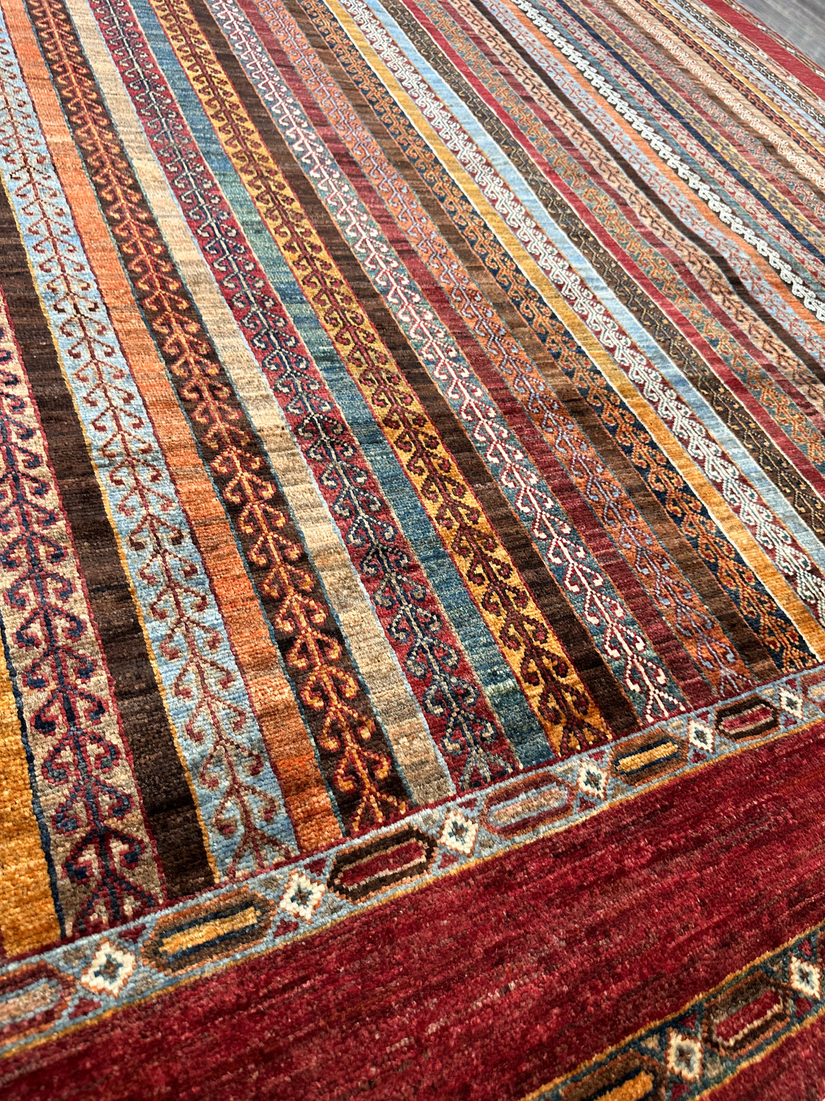 Afghan Khorjin Rug 7'1" x 10'2", Hand-Knotted Wool, Red, Blue & Orange, view 9
