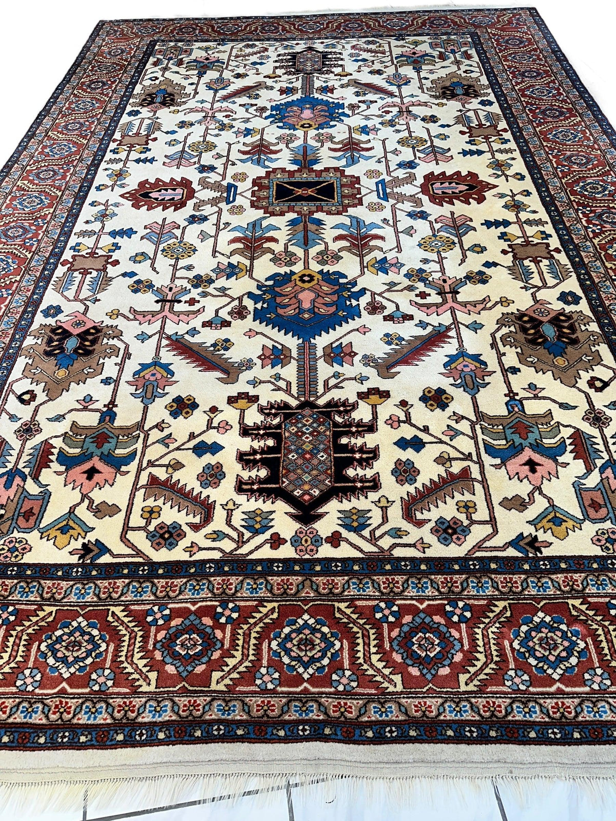 Vintage Afghan Serapi Rug 10'10" x 15'10", Hand-Knotted Wool, Blue, view 4