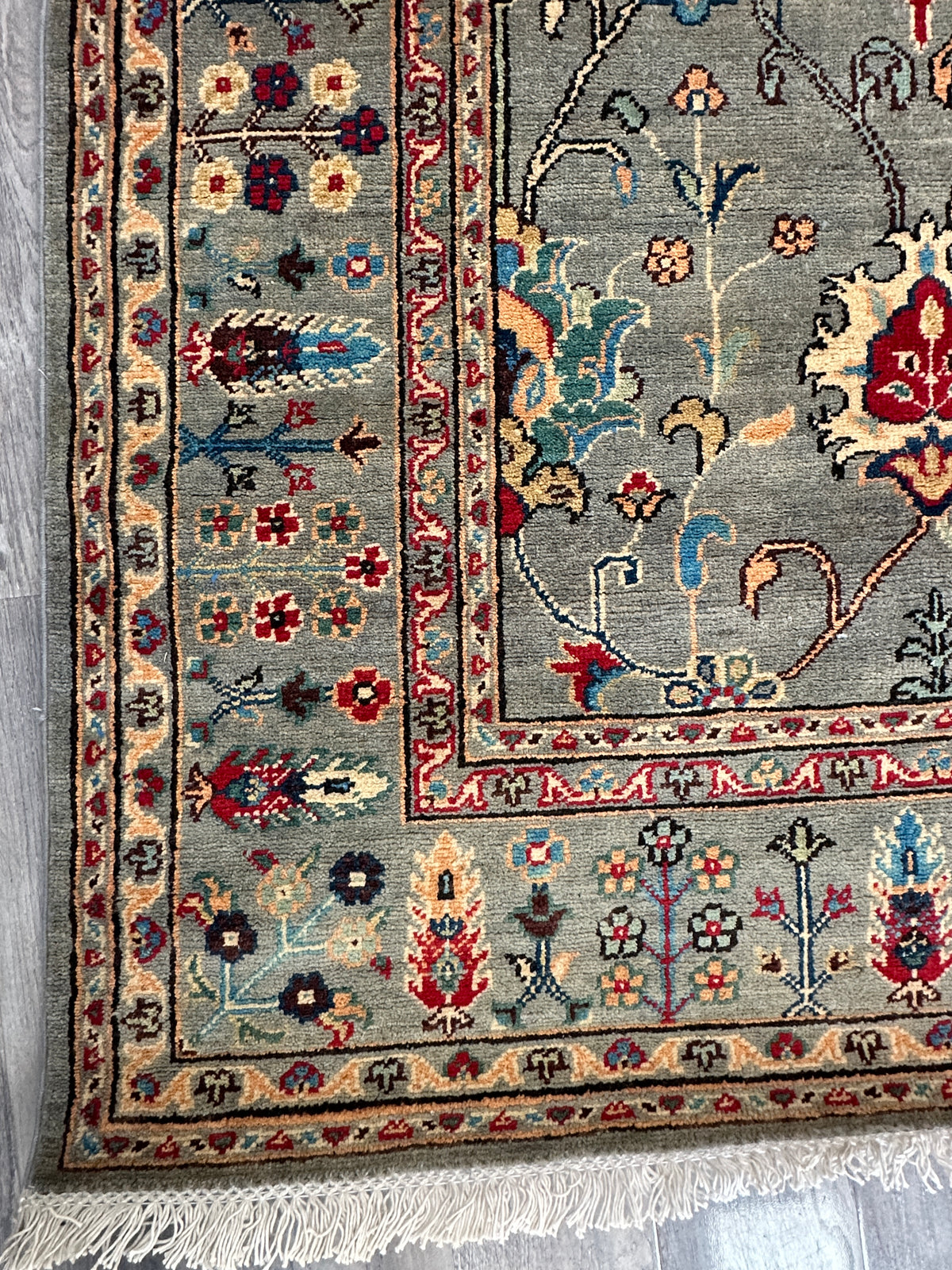 Afghan Kazak Sultani Rug 9' x 11'11", Hand-Knotted Wool, Gray, view 7