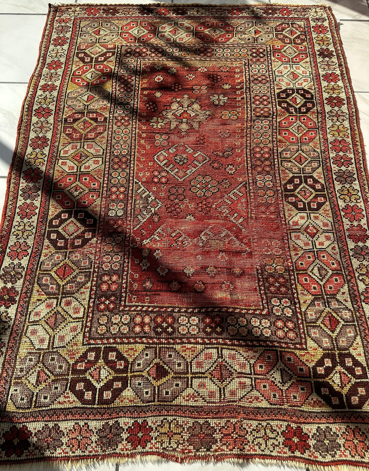 Antique Turkish Prayer Rug 4'3" x 5'11", Hand-Knotted Wool, 1920s, view 3