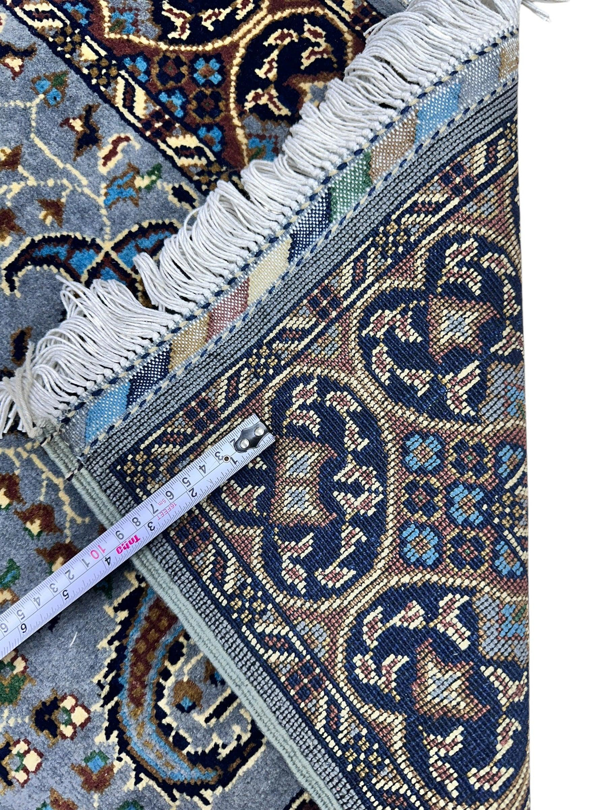 Afghan Rug 3x5, Light Blue, Brown & Navy, Hand-Knotted Wool, view 6