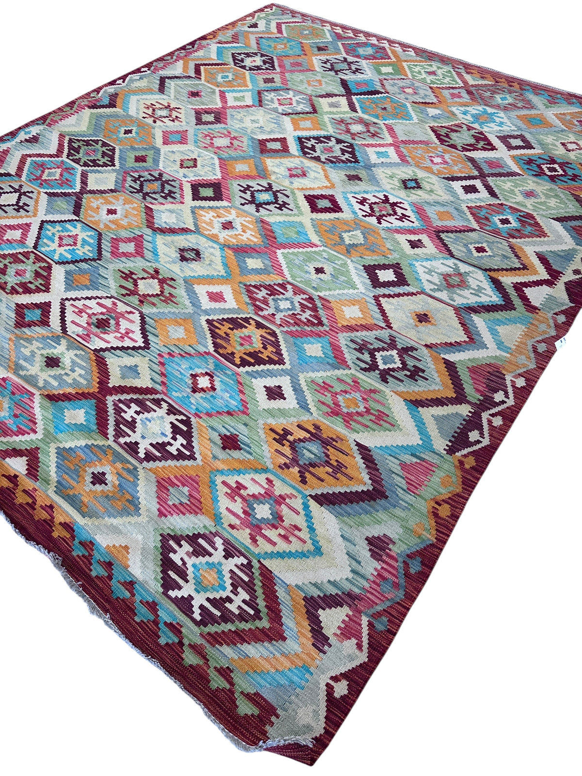 Afghan Kilim Rug 8x10, Gray, Pink & Blue, Hand-Woven Wool Flatweave, view 5