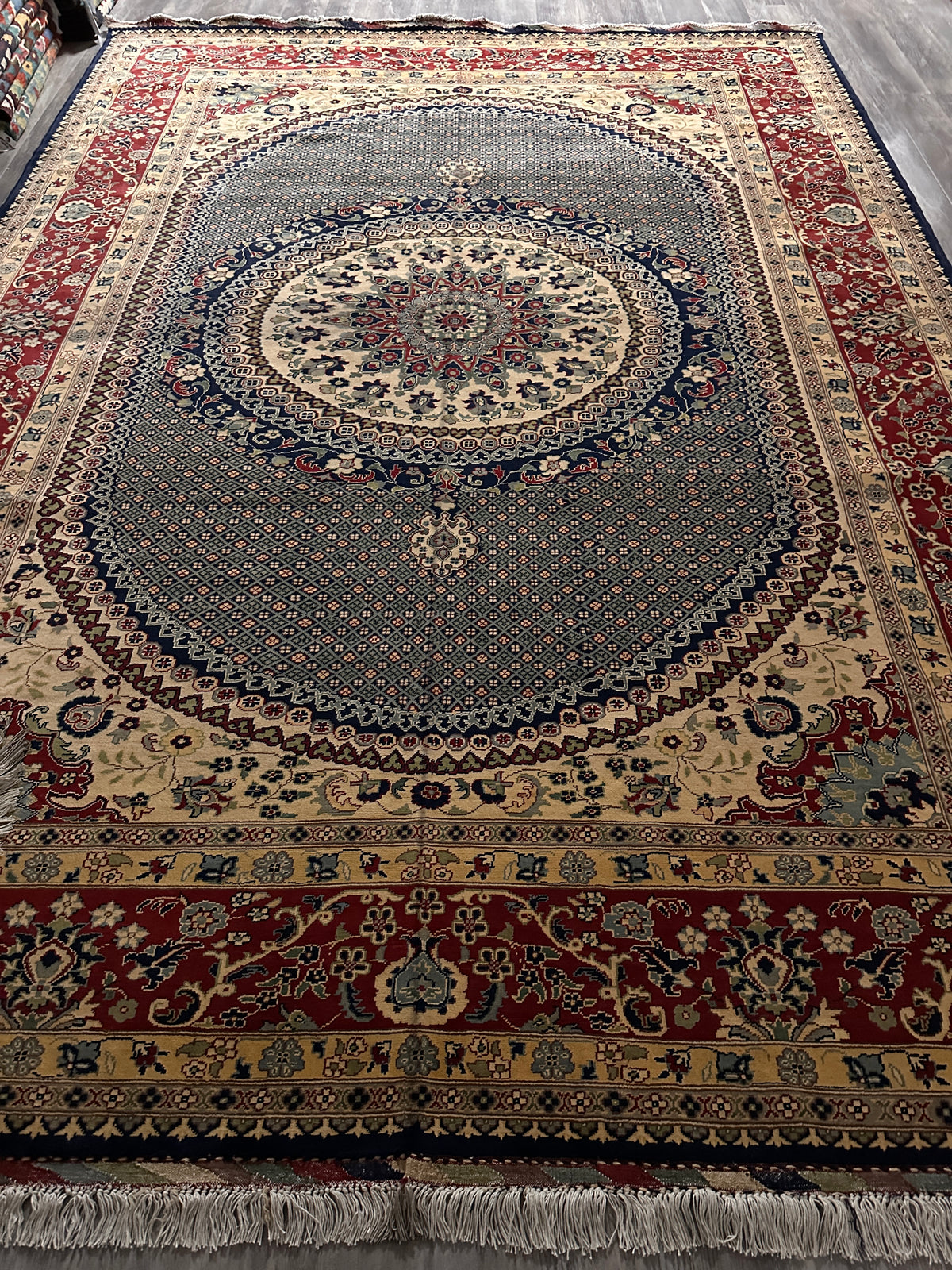 Afghan Tabriz Rug 8x12, Gray, Red & Ivory, Hand-Knotted Wool, view 5