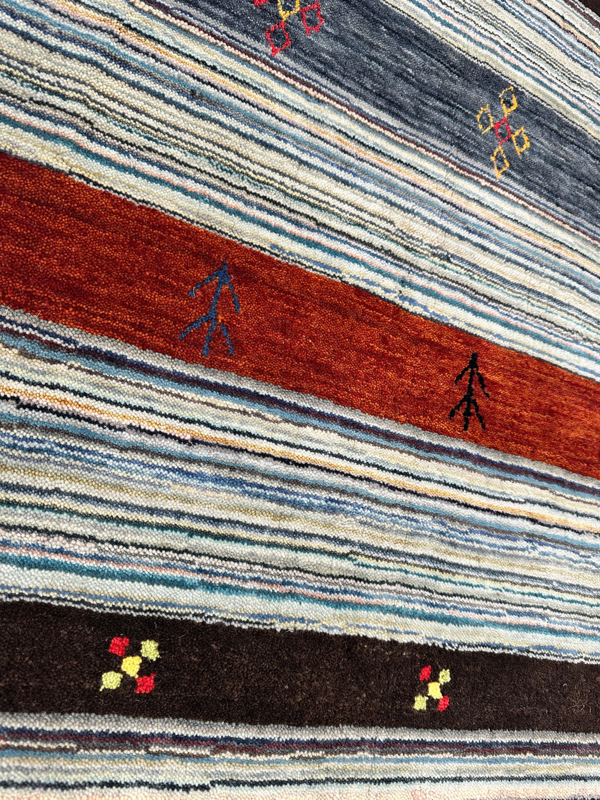 Indian Gabbeh Rug 5'2" x 7', Hand-Knotted Wool & Bamboo Silk, Black, view 5