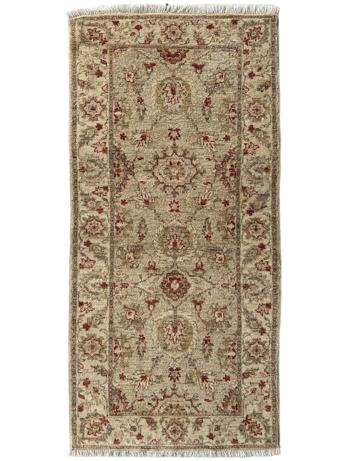 Pakistani Agra Rug 2'6" x 5'4", Hand-Knotted Wool, Brown & Cream