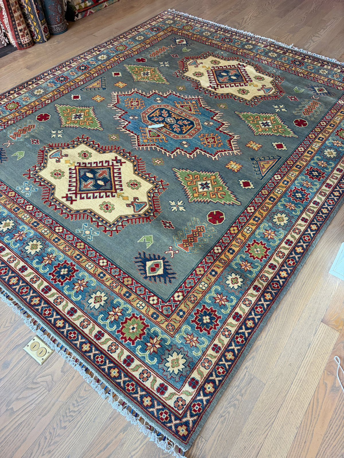 Hand-Knotted Afghani Kazak Wool Rug – 8’2″  x  9’10″