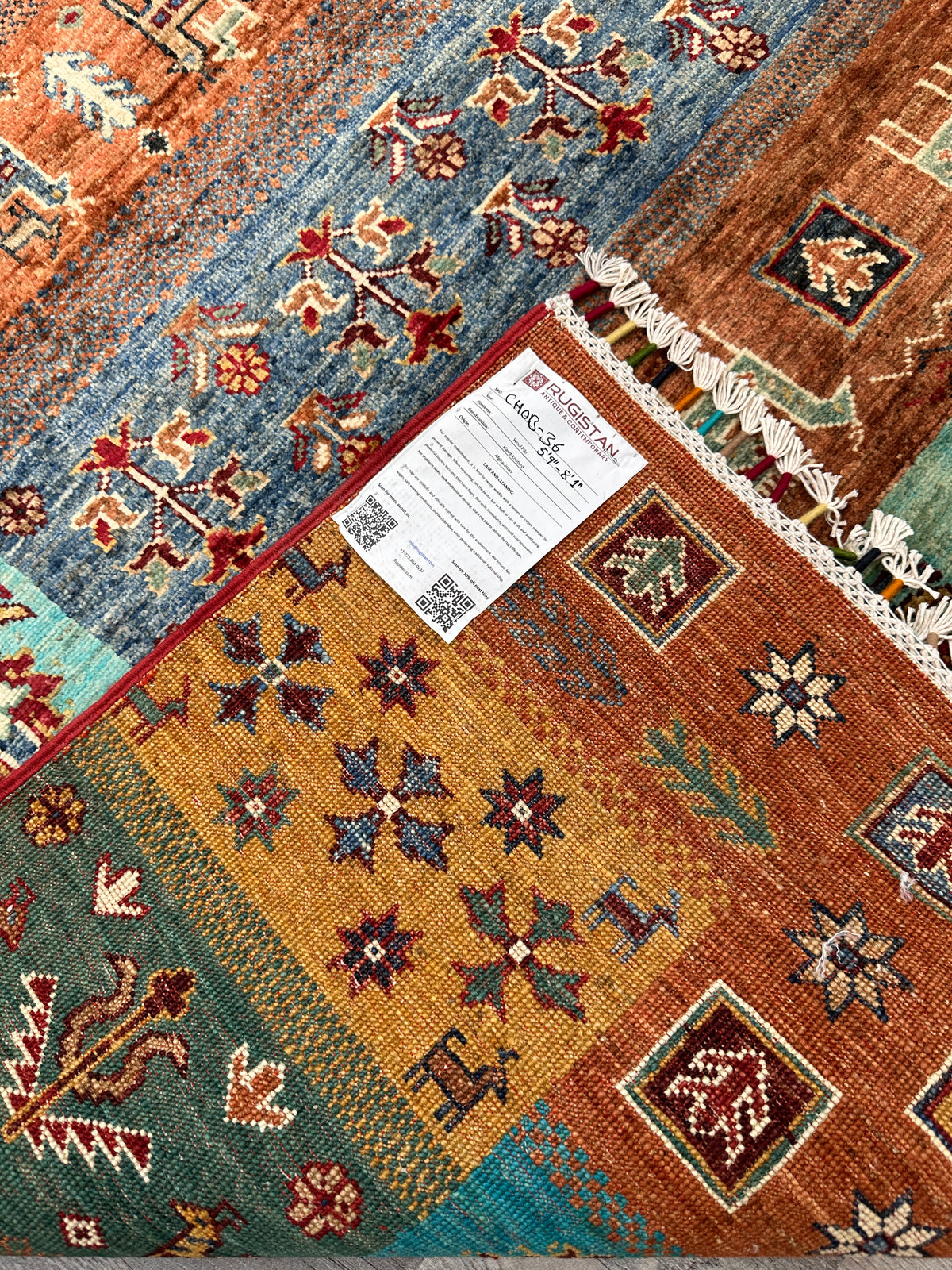 Afghan Gabbeh Rug 5'9" x 8'1", Hand-Knotted Ghazni Wool, Tree of Life, view 11