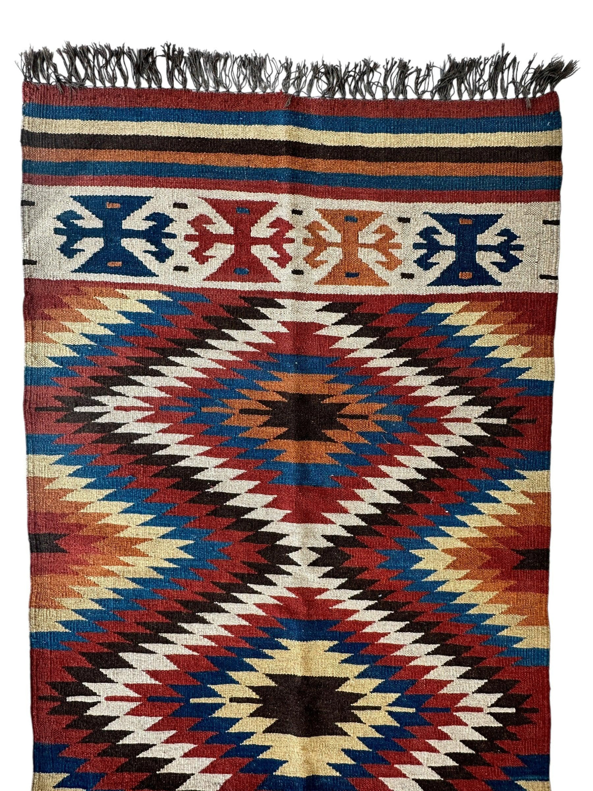 Vintage Afghan Kilim Runner 2'8" x 12'4", Hand-Woven Wool, Blue, view 6