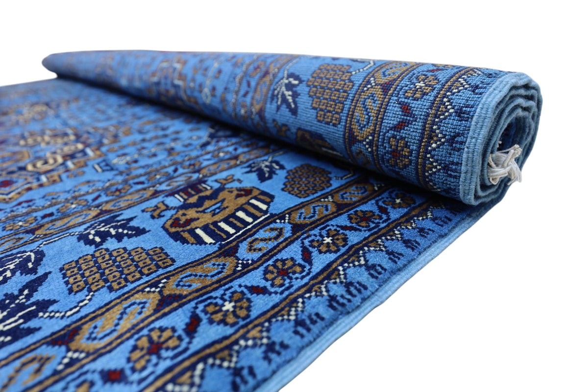 Afghan Zerkhaki Rug 6'6" x 10', Hand-Knotted Wool, Blue, view 6