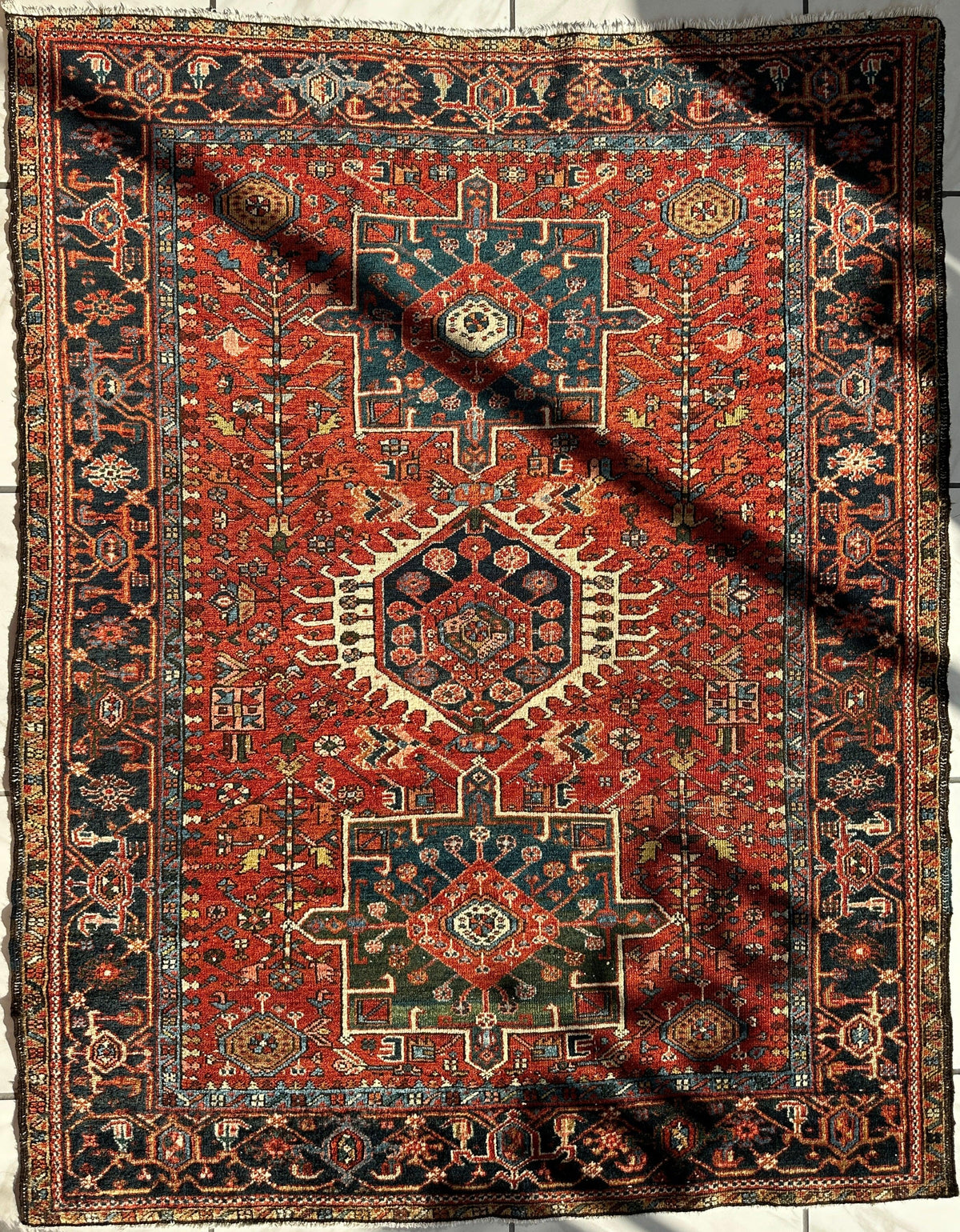Antique Persian Karaja Rug 4'9" x 6', Hand-Knotted Wool, c. 1900, view 4