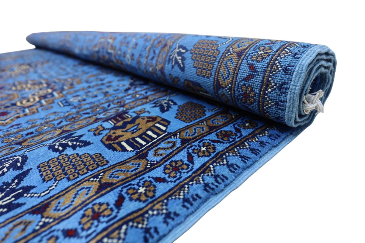 Afghan Zerkhaki Rug 6'7" x 9'9", Hand-Knotted Wool, Blue, view 9