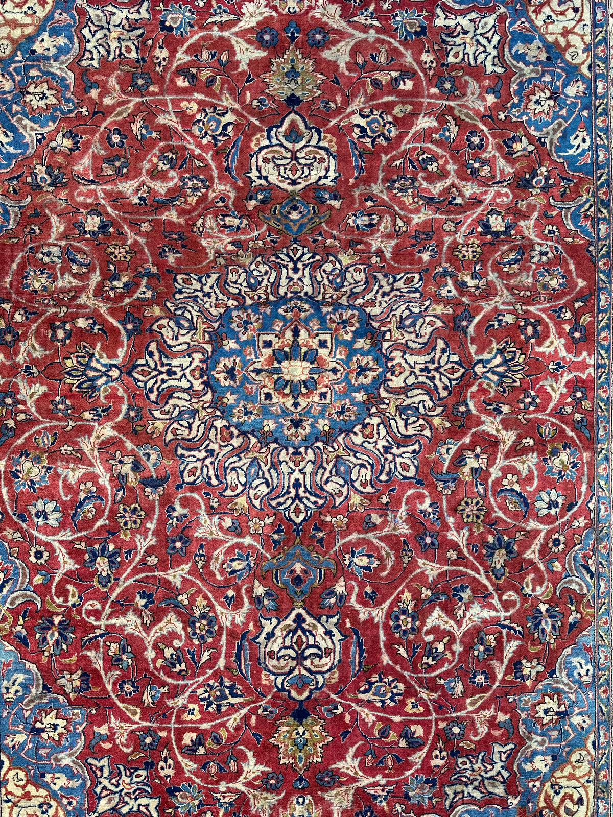 Vintage Persian Kashan Rug 8' x 11'3", Hand-Knotted Wool, Red & Navy, view 10