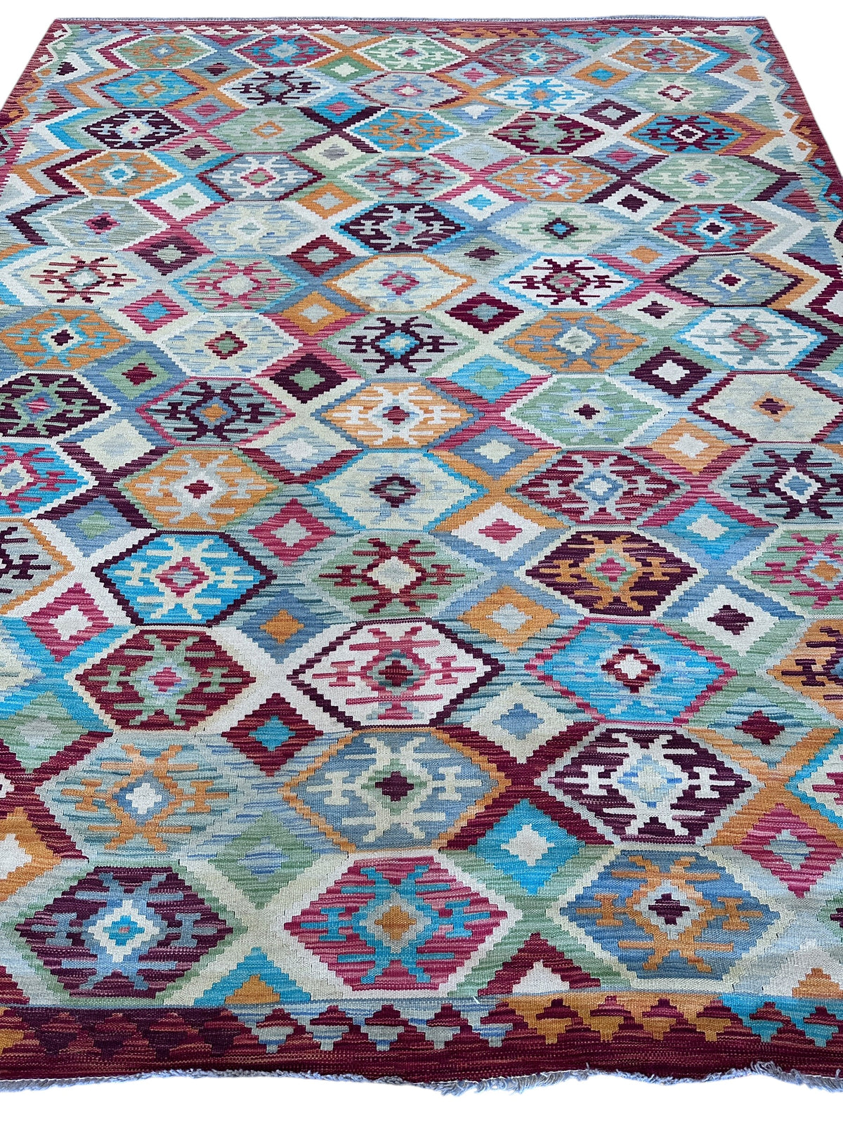 Afghan Kilim Rug 8x10, Gray, Pink & Blue, Hand-Woven Wool Flatweave, view 7