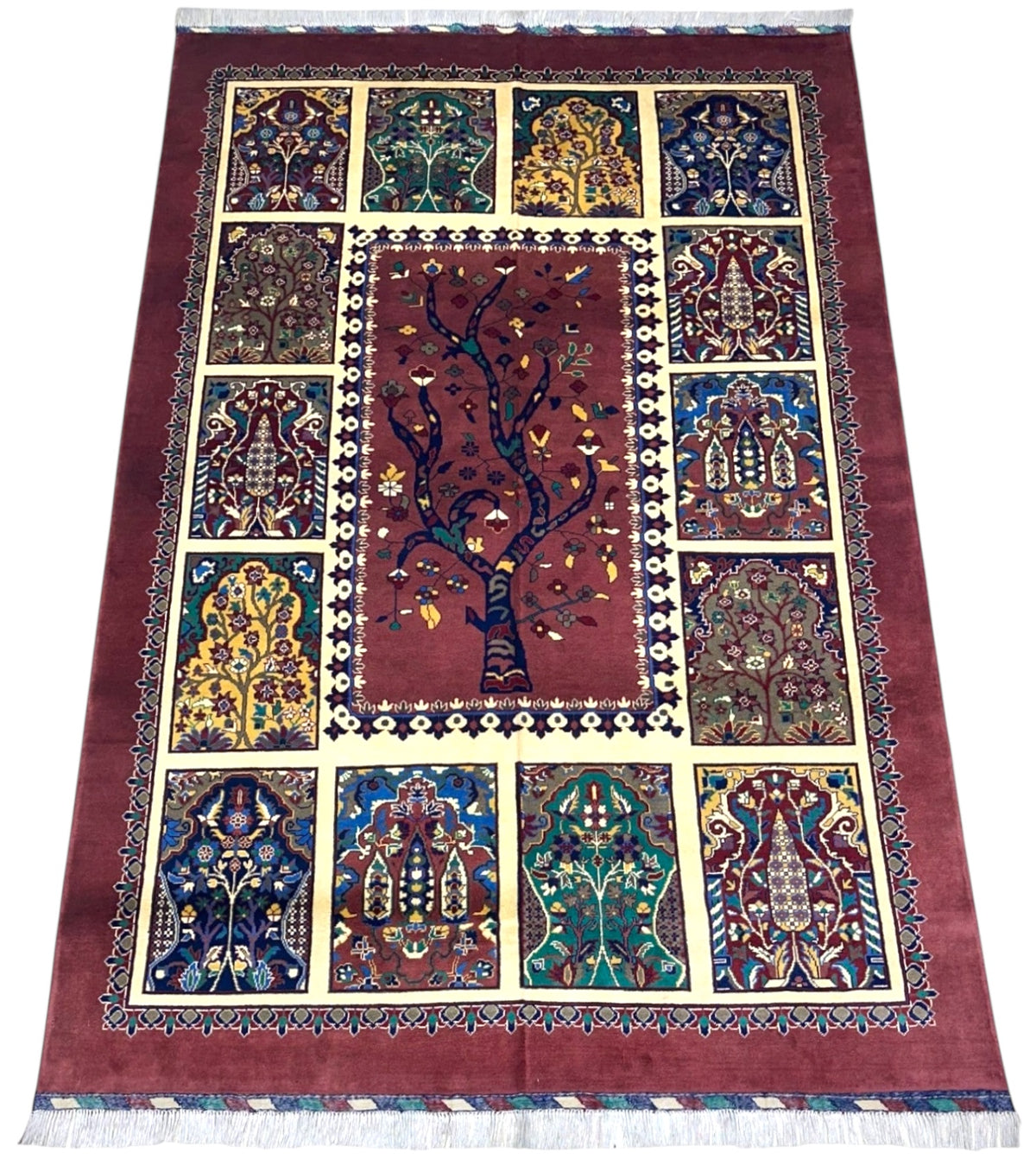 Afghan Rug 7x10, Burgundy, Ivory & Navy, Hand-Knotted Wool, view 2