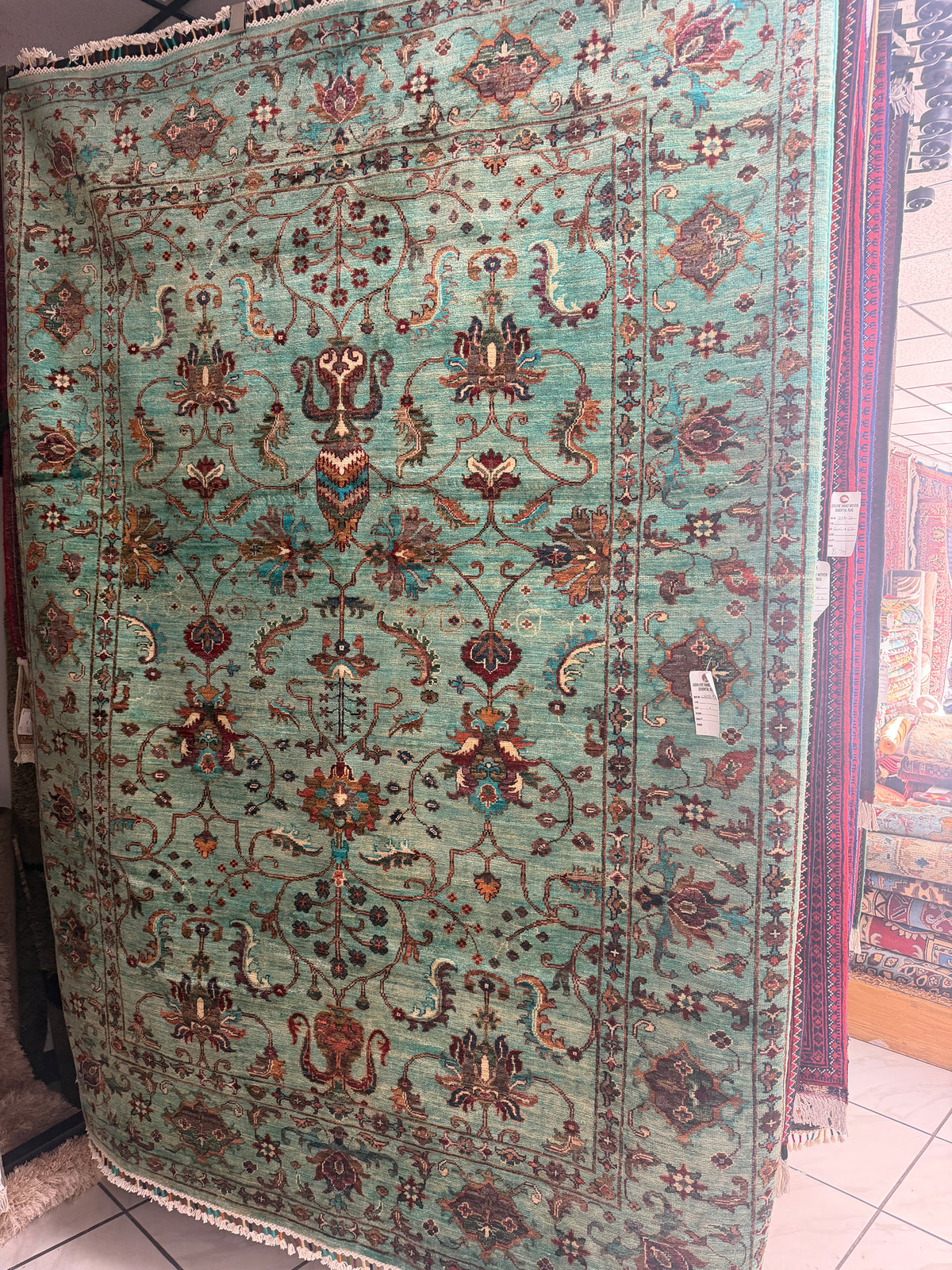 Afghan Chobi Rug 6x8 | Teal, Burgundy & Brown | Hand-Knotted Wool