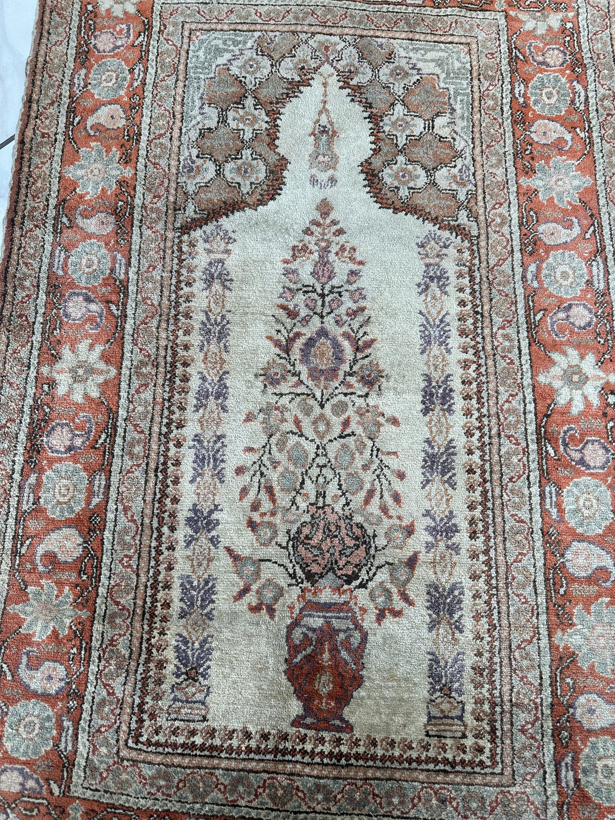 Vintage Turkish Kayseri Prayer Rug 3' x 5', Hand-Knotted Silk, 1970s, view 2