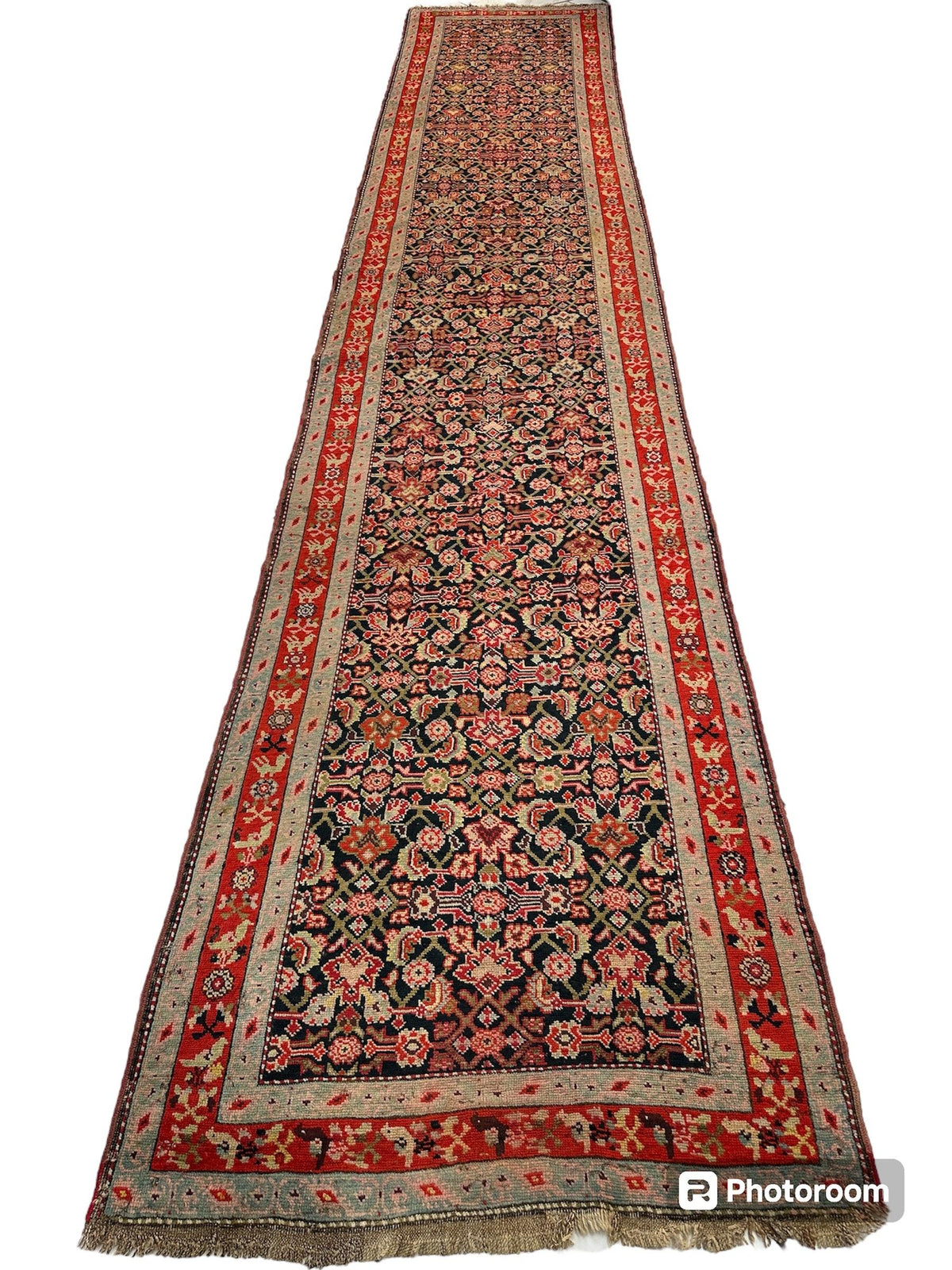 Antique Caucasian Karabakh Runner 3'4" x 17', Hand-Knotted Wool, 1930s, view 6