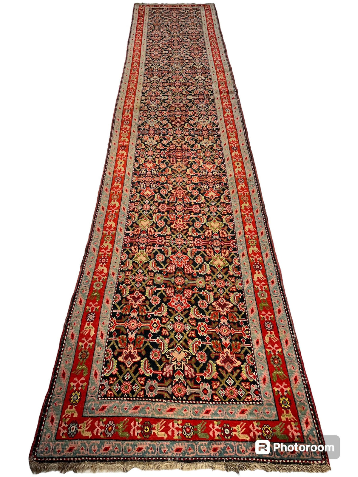 Antique Caucasian Karabakh Runner 3'4" x 17', Hand-Knotted Wool, 1930s, view 5