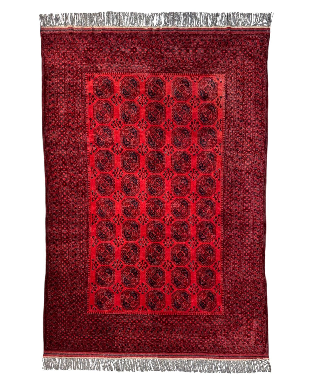 Afghan Ersari Rug 6'7" x 9'6", Hand-Knotted Wool, Red