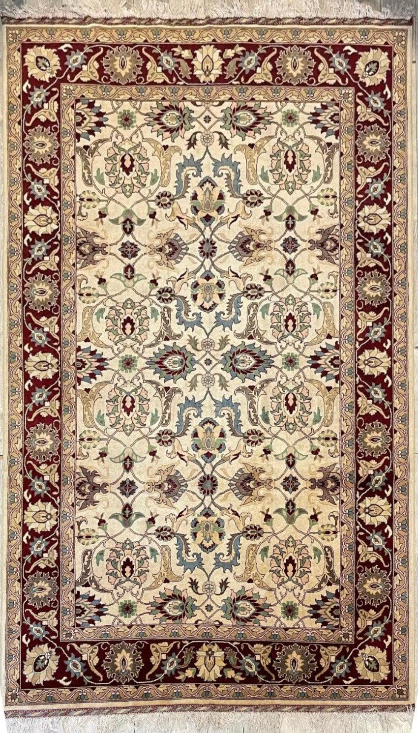Afghan Rug 7x10, Ivory, Burgundy & Light Blue, Hand-Knotted Wool, view 2