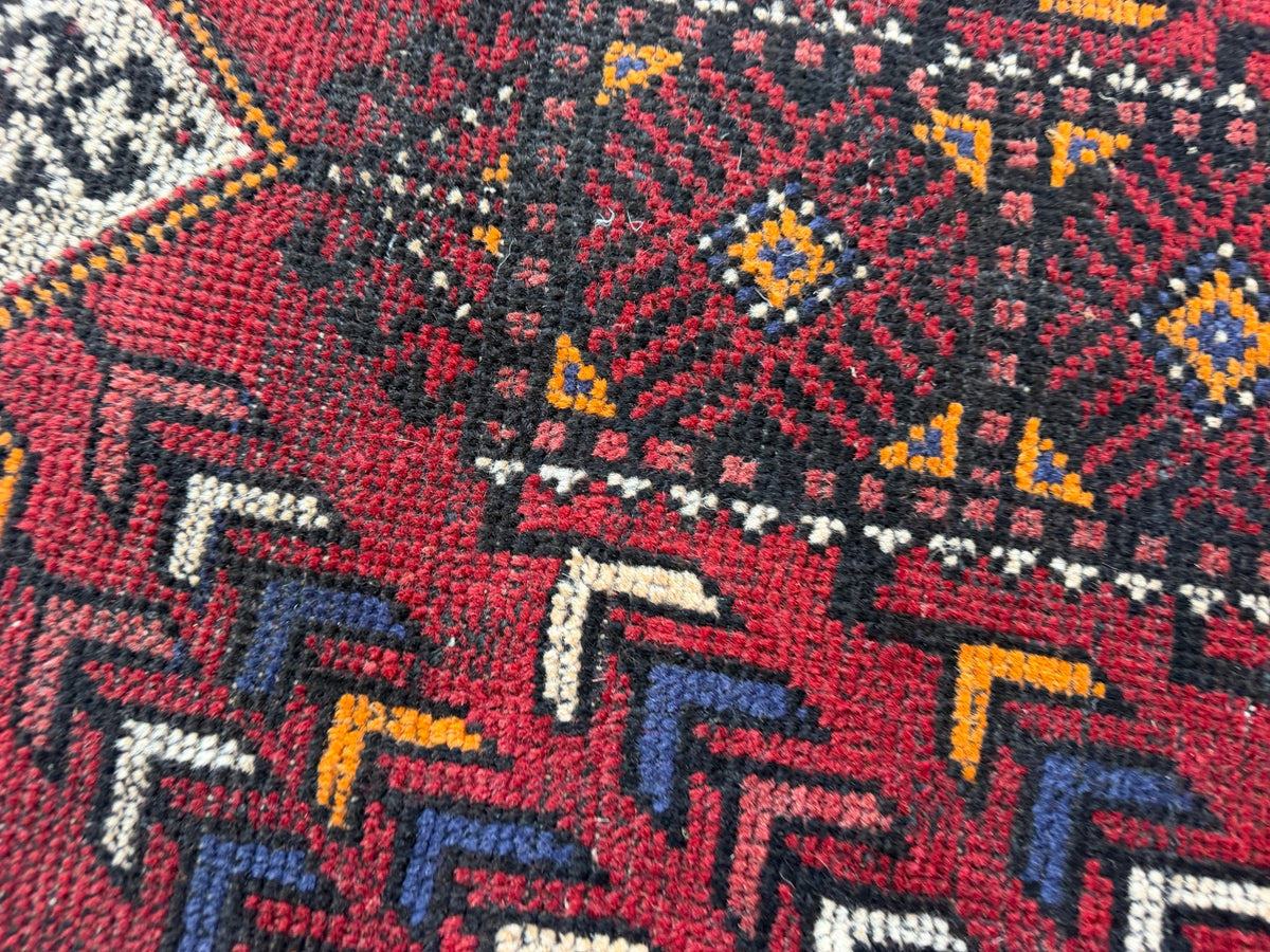 Vintage Baluch rug pile detail | low pile in areas | hand-knotted wool