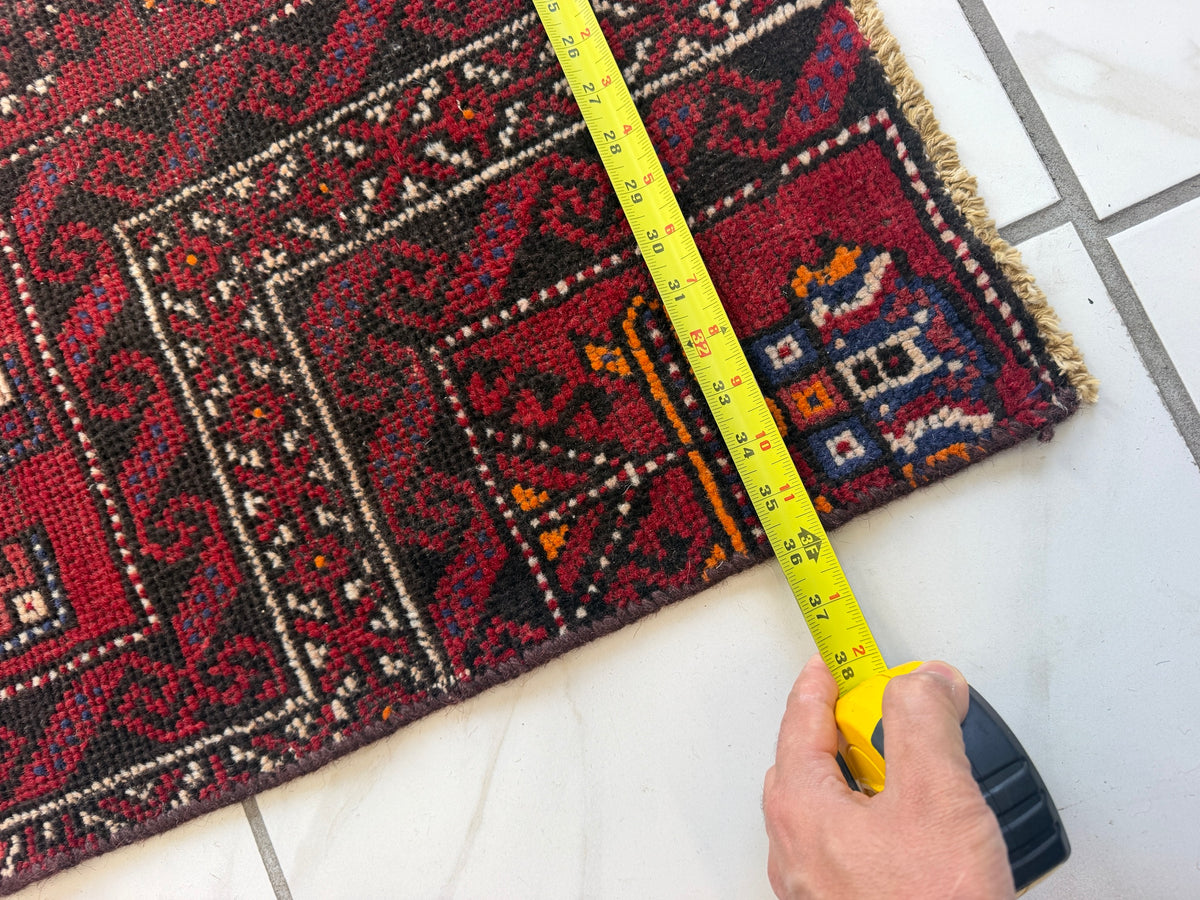 Baluch prayer rug measured width | 3 ft end | vintage handmade rug