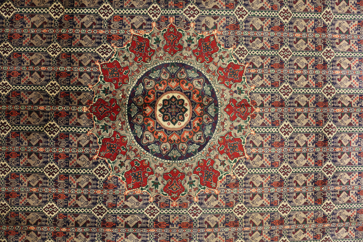 Afghani Rug 7x10 size range tribal Red Green laid flat