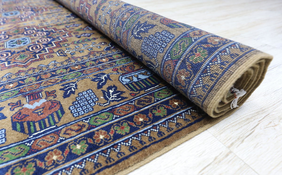 Afghan Zerkhaki Rug 6'7" x 9'7", Hand-Knotted Wool, Brown, view 6