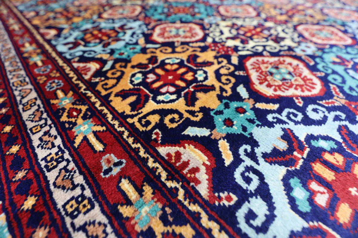Afghan Rug 7x10, Red, Light Blue & Gold, Hand-Knotted Wool, view 4