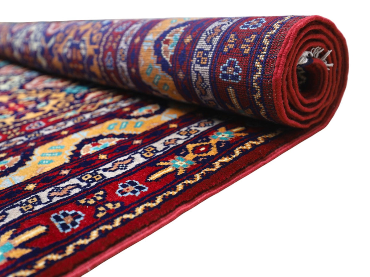 Afghan Rug 7x10, Red, Light Blue & Gold, Hand-Knotted Wool, view 7