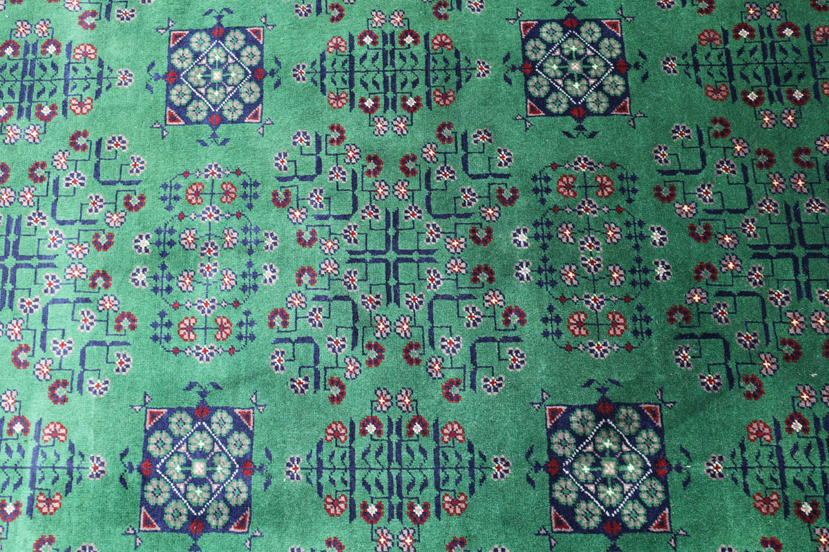 Afghan Turkmen Rug 7x10, Green, Navy & Ivory, Hand-Knotted Wool, view 4
