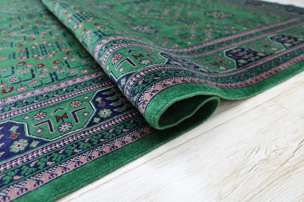 Afghan Turkmen Rug 7x10, Green, Navy & Ivory, Hand-Knotted Wool, view 5