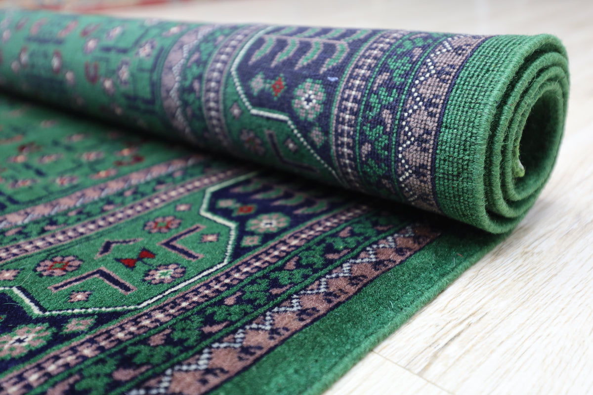 Afghan Turkmen Rug 7x10, Green, Navy & Ivory, Hand-Knotted Wool, view 6