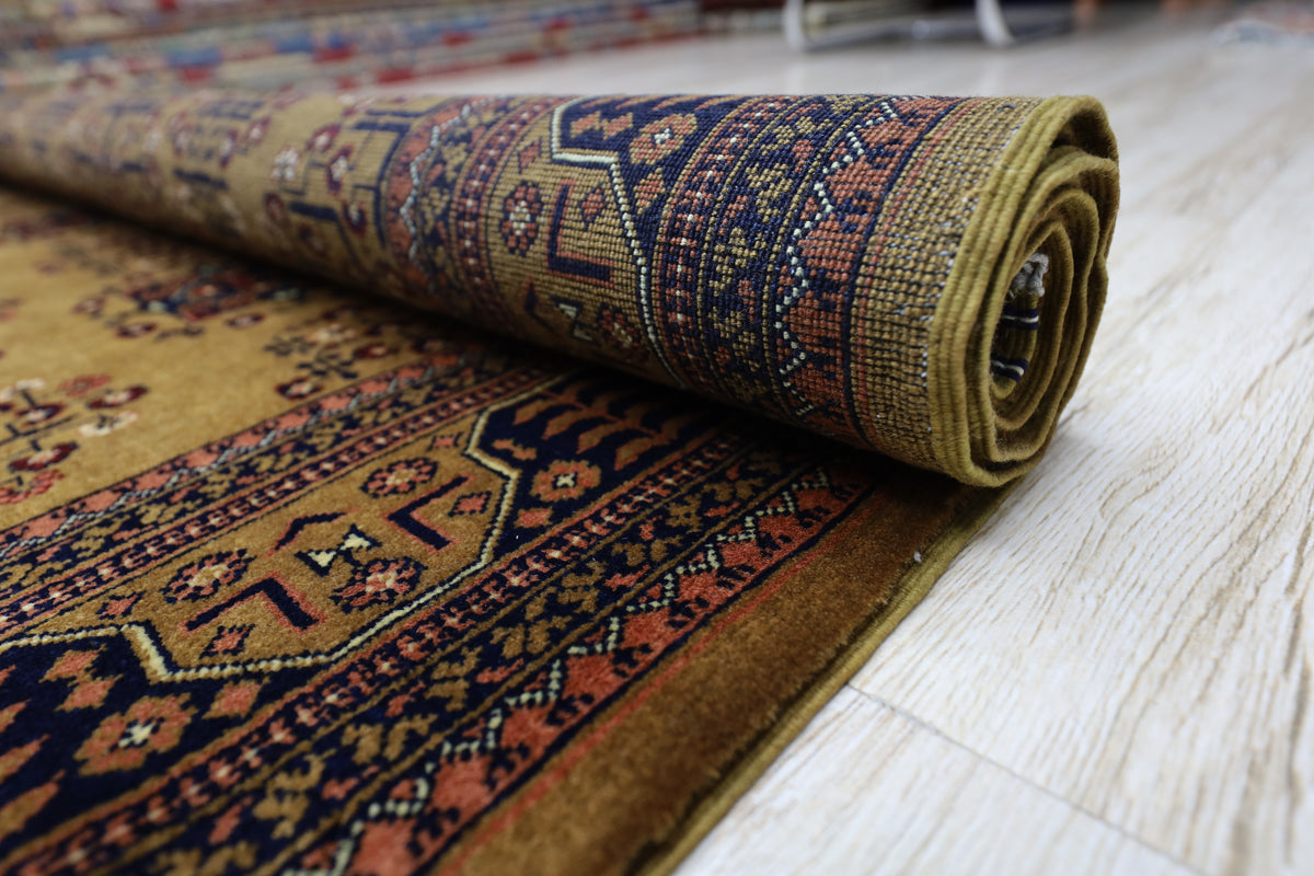 Afghan Turkmen Rug 7x10, Gold, Brown & Navy, Hand-Knotted Wool, view 6