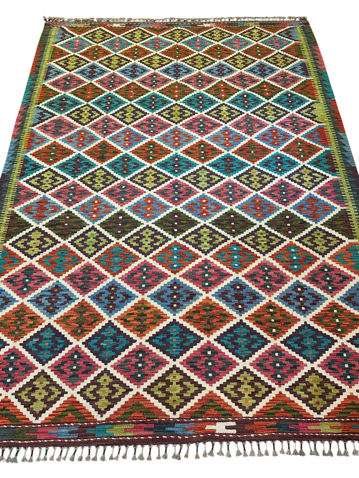 Afghan Kilim Rug 5'10" x 7'10", Hand-Woven Wool