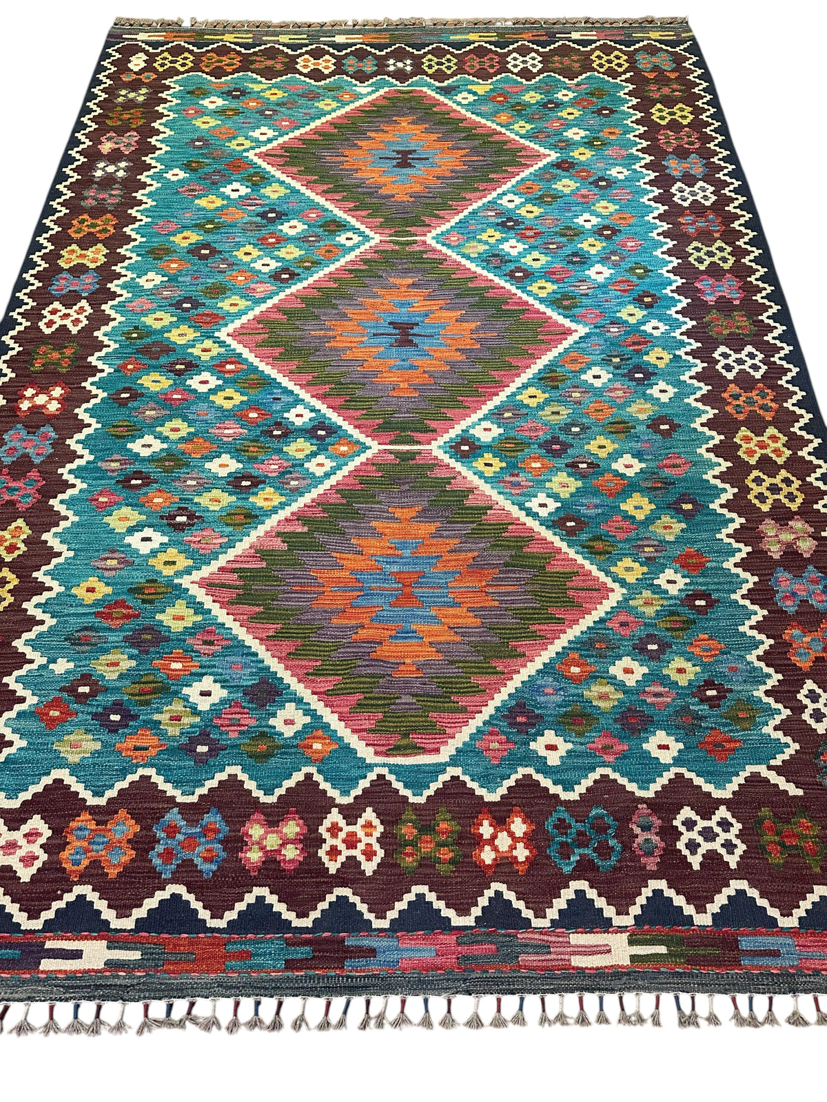 Afghan Kilim Rug 5'10" x 8'4", Hand-Woven Wool, No. 008