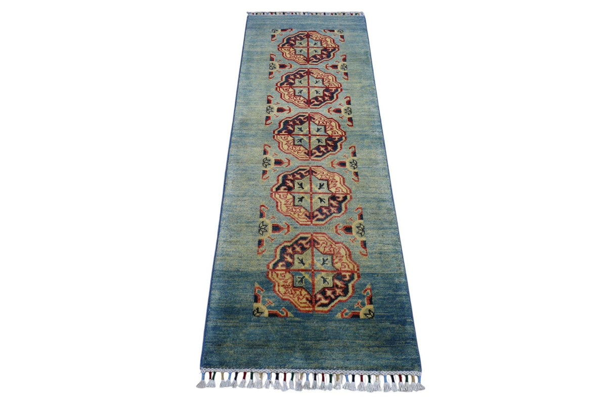 Afghani Rug 2x6 size range tribal Green laid flat
