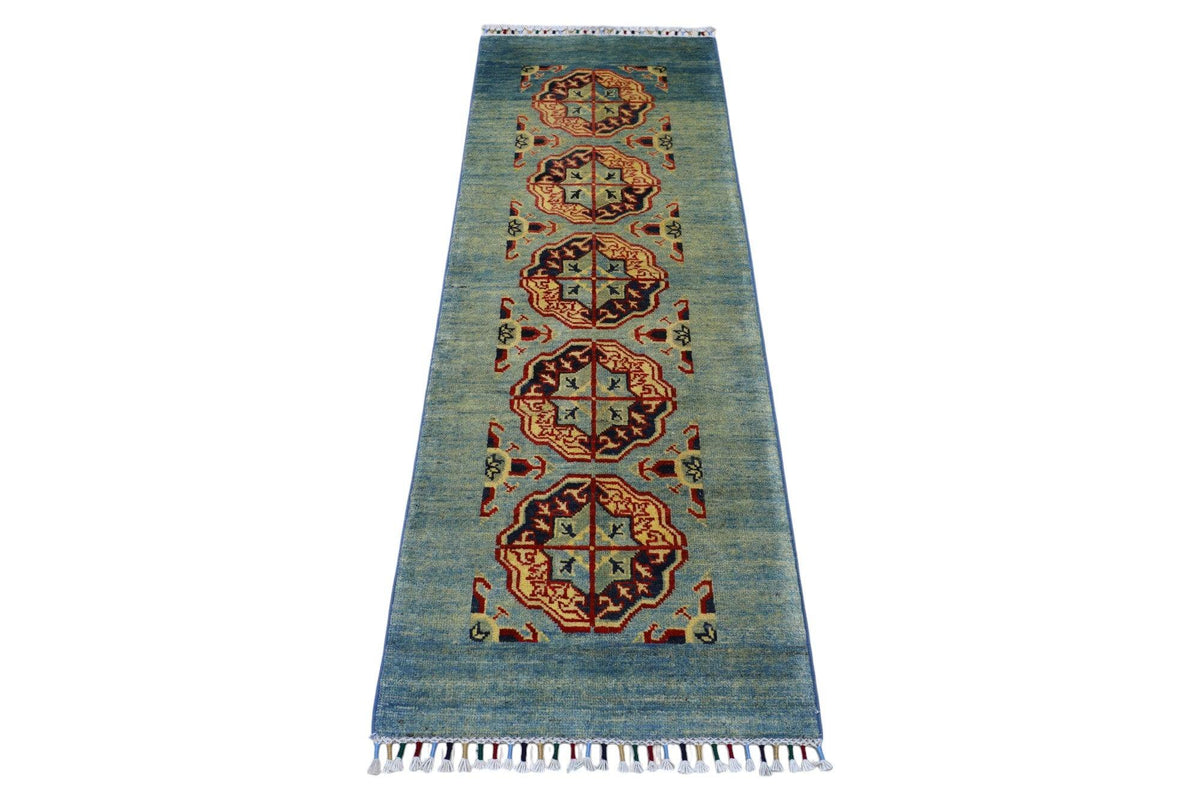 Afghani Rug 2x6 size range tribal Green laid flat