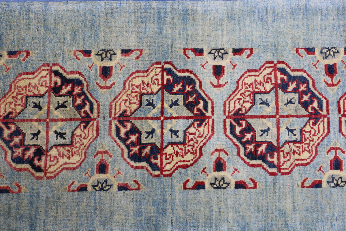 Afghan Kazak Runner 2'1" x 5'7", Hand-Knotted Wool, Green, view 4