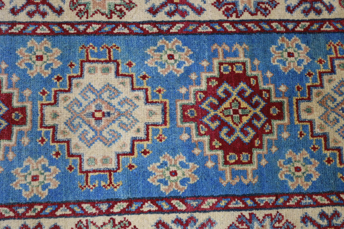 Afghan Kazak Runner 2' x 5'10", Hand-Knotted Wool, Blue, view 4