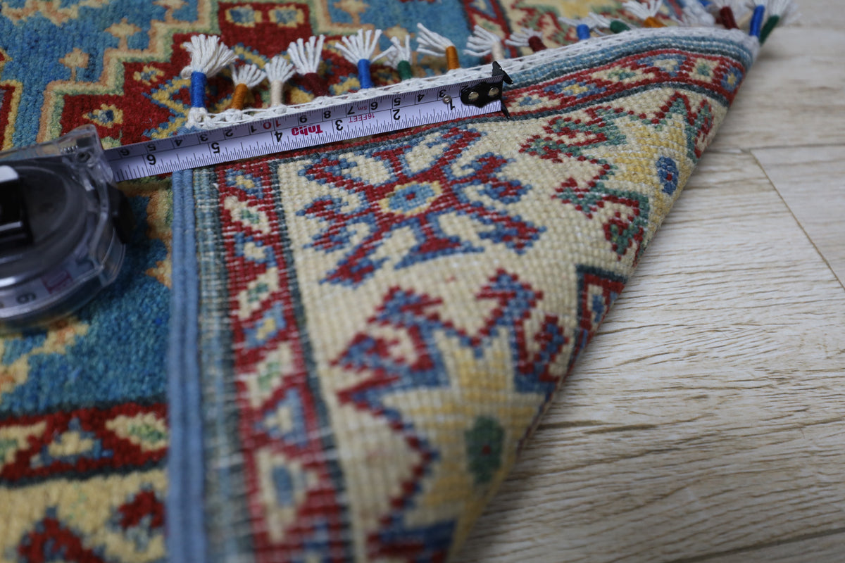 Afghan Kazak Runner 2' x 5'10", Hand-Knotted Wool, Blue, view 8