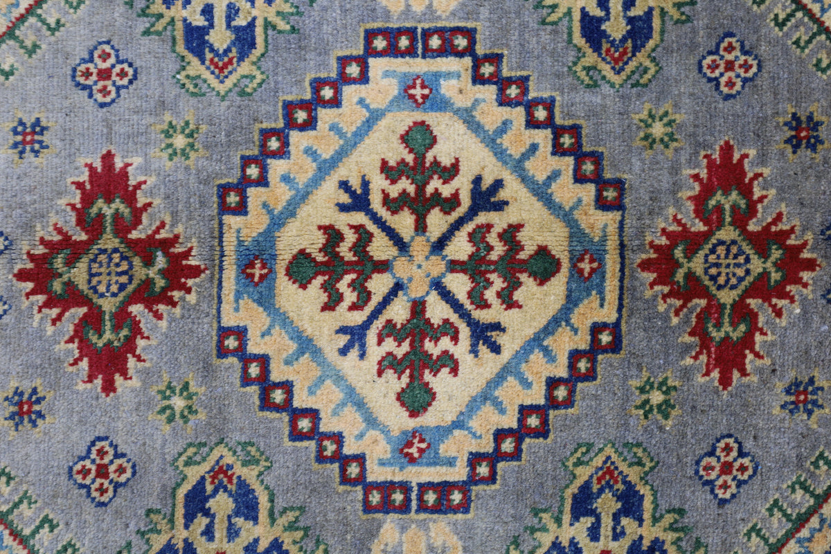 Afghan Kazak Rug 3'11" x 5'6", Hand-Knotted Wool, Beige, view 4