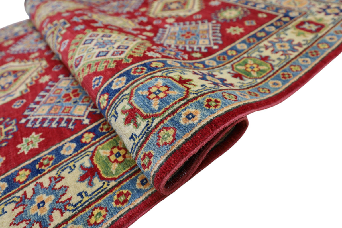 Afghan Kazak Rug 3'10" x 6', Hand-Knotted Wool, Red, view 5